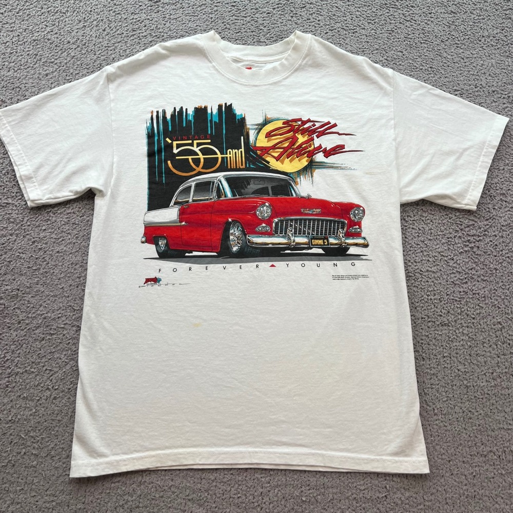 Vintage 1993 Chevy 55 Bel Air Still Alive T-Shirt Hanes White Mens M